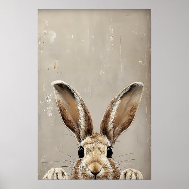 Easter Bunny Ears Print, Vintage Rustic Rabbit Poster (Front)