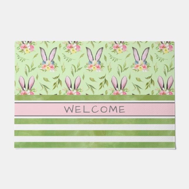 Easter Bunny Ears & Stripes Doormat (Front)