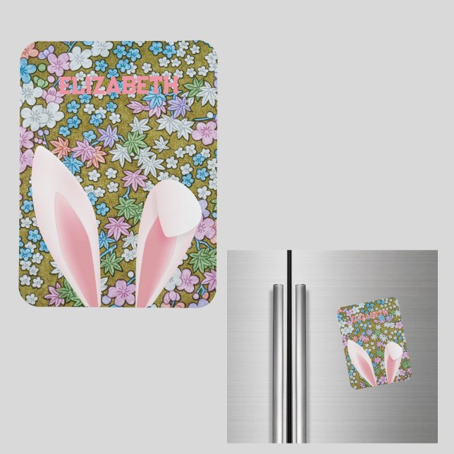 Easter Bunny Ears with Colourful Floral Background Magnet (Creator Uploaded)