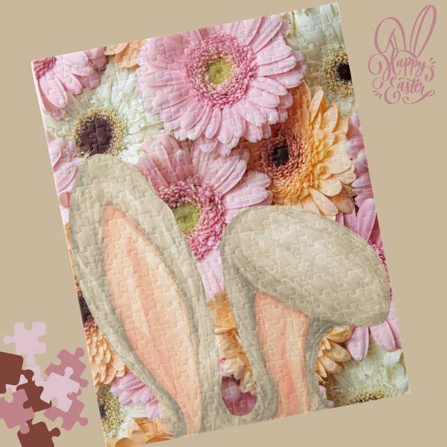 Easter Bunny Ears with Gerbera Daisy Florals Jigsaw Puzzle (Creator Uploaded)
