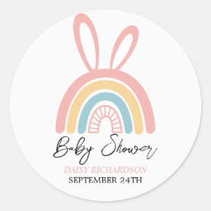 Easter Bunny Ears with Pastel Rainbow Baby Shower Classic Round Sticker