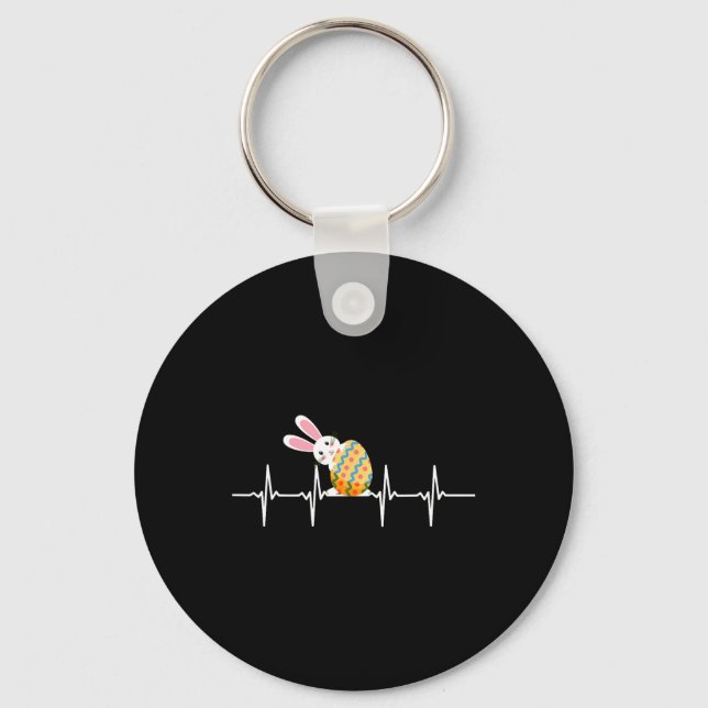 Easter Bunny Easter Egg Heartbeat Heart Rabbit Cut Key Ring (Front)