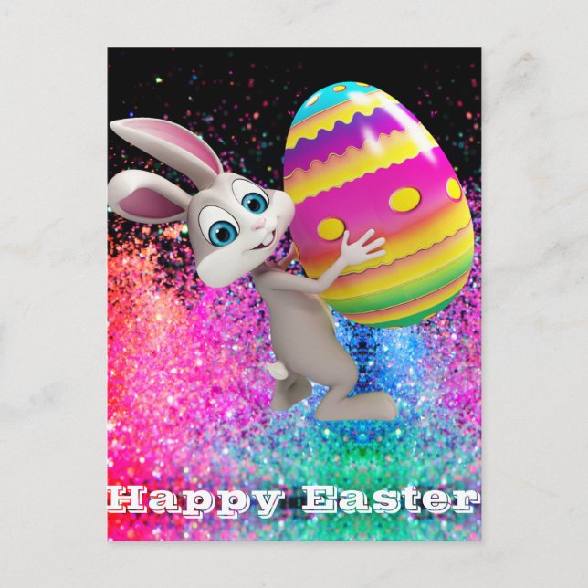 Easter Bunny Easter Egg Sparkle Happy Easter   Postcard (Front)