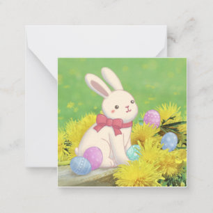 Easter Bunny, Easter Eggs & Flowers Illustration Card
