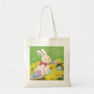 Easter Bunny, Easter Eggs & Flowers Illustration Tote Bag