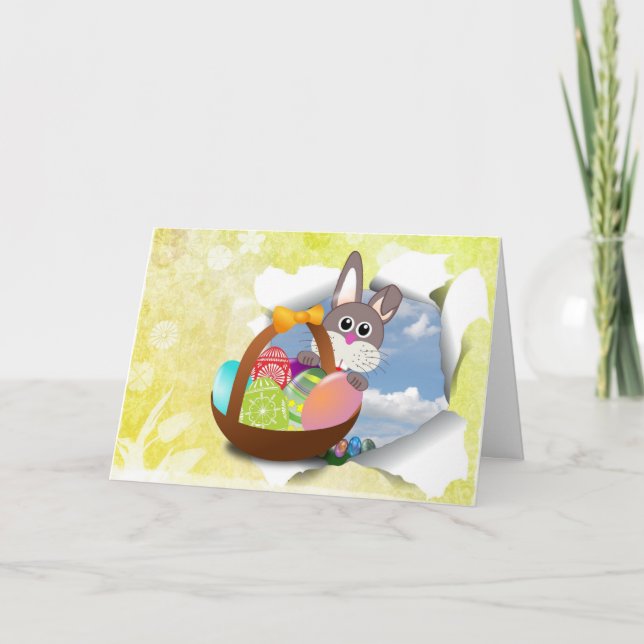 Easter Bunny Egg Basket Holiday Card (Front)