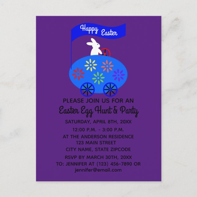 Easter Bunny Egg Car #1 Invitation Postcard (Front)