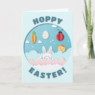 Easter Bunny, Egg, Carrot & Ladybug Cut-out Paper Holiday Card