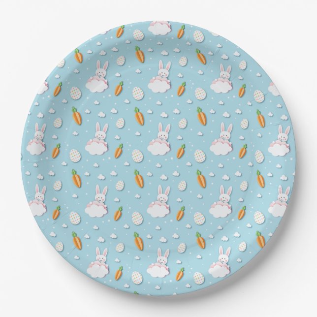 Easter Bunny, Egg & Carrot Pattern Cut-out Paper Plate (Front)