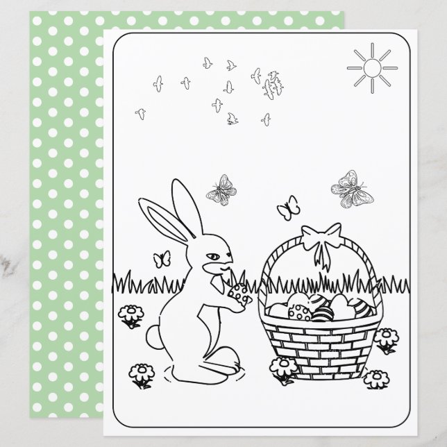 Easter Bunny & Egg Colouring Page Paper For Kids  (Front/Back)