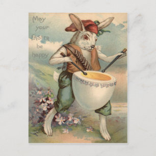 Easter Bunny Egg Drum Drummer Flower Holiday Postcard