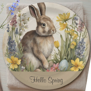 Easter Bunny Egg Floral Paper Plate