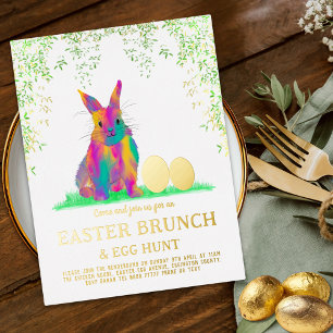Easter Bunny Egg Hunt and Brunch Gold pink Foil Invitation Postcard