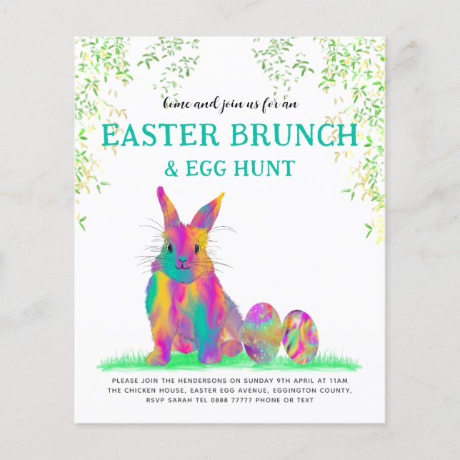 Easter Bunny Egg Hunt Brunch Colourful Bunny Budge Flyer (Front)