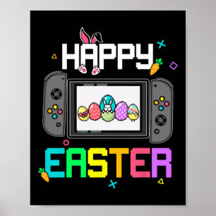 Easter Bunny Egg Hunt Gamer Kids Boys Mens Video G Poster