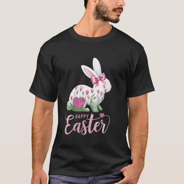 Easter Bunny Egg Hunt Rabbit Floral Easter Day Hap T-Shirt (Front)
