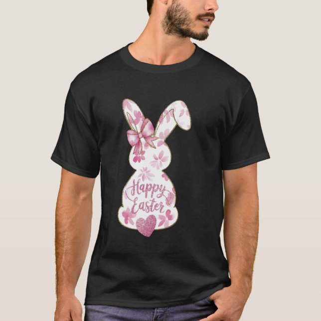 Easter Bunny Egg Hunt Rabbit Floral Easter Day Hap T-Shirt (Front)