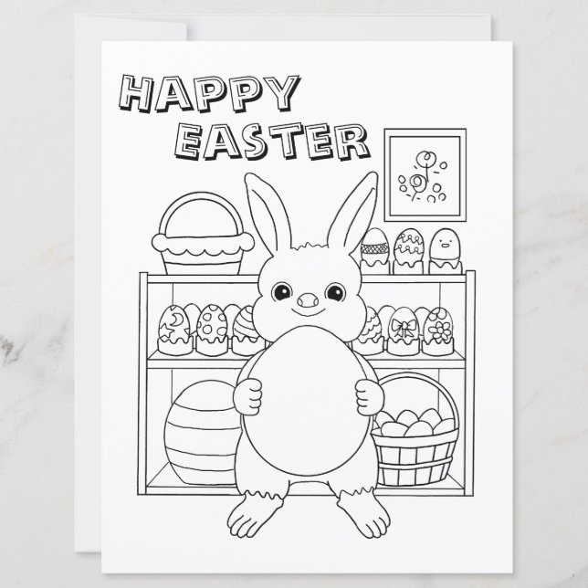 Easter Bunny Egg Kids Colouring Page Paper Sheet (Front)