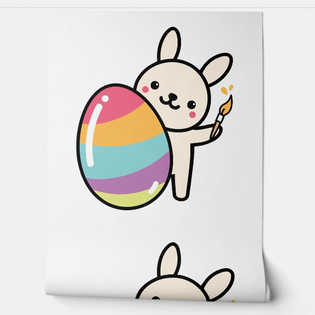 Easter Bunny Egg Painting Easter Egg Cute Adorable Wallpaper (Unrolling)
