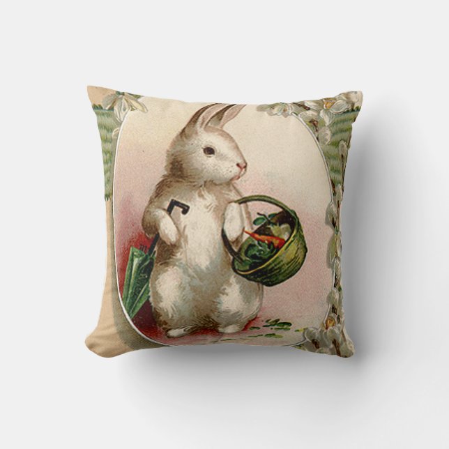 Easter Bunny Egg Umbrella Lily Basket Carrot Cushion (Front)