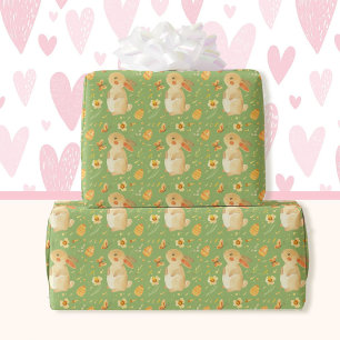 Easter Bunny Egg Yellow Spring Green Cottagecore Wrapping Paper