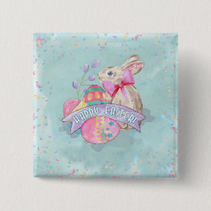 Easter Bunny, Eggs and Confetti ID377 15 Cm Square Badge