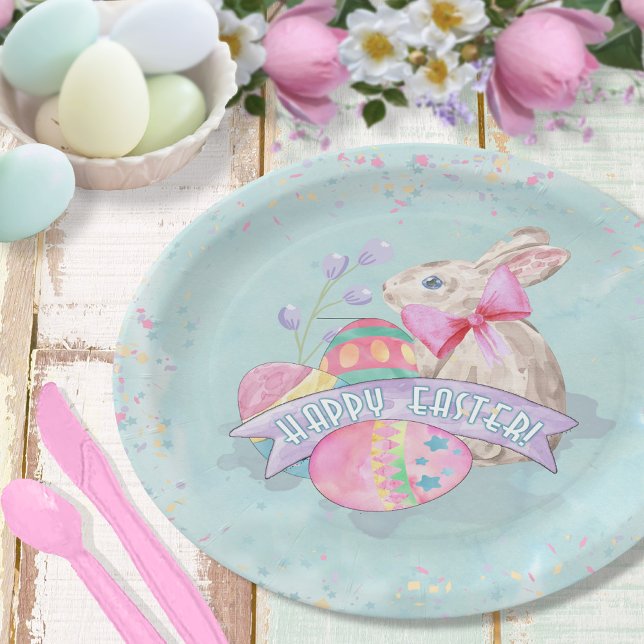 Easter Bunny, Eggs and Confetti ID377 Paper Plate (Creator Uploaded)