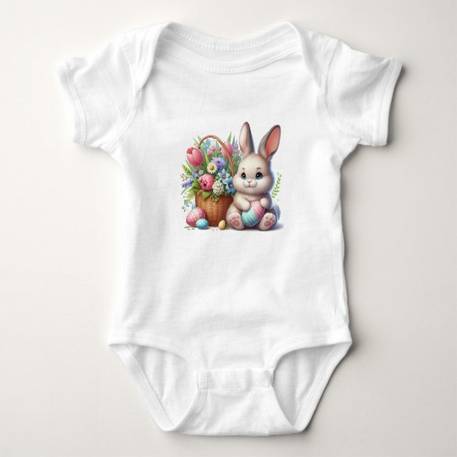 Easter Bunny, Eggs and Flowers Baby Bodysuit (Front)