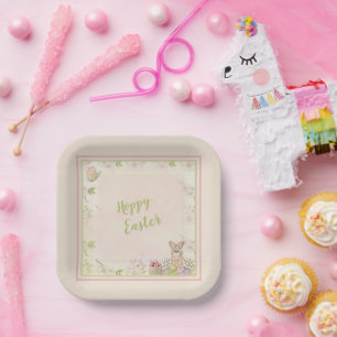 Easter Bunny, Eggs and Flowers Hoppy Easter Paper Plate