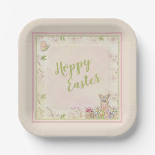 Easter Bunny, Eggs and Flowers Hoppy Easter Paper Plate