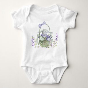 Easter Bunny, Eggs Basket Lavender Baby Bodysuit