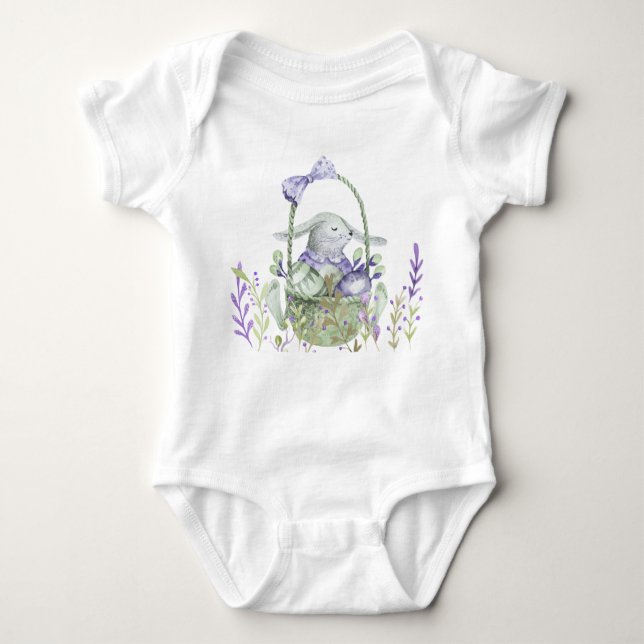 Easter Bunny, Eggs Basket Lavender Baby Bodysuit (Front)