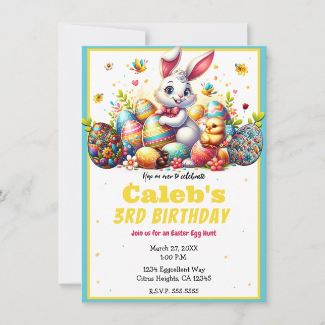 Easter Bunny & Eggs Birthday Party Invitation (Front)