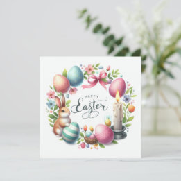Easter Bunny Eggs Candle Illustration  Holiday Card