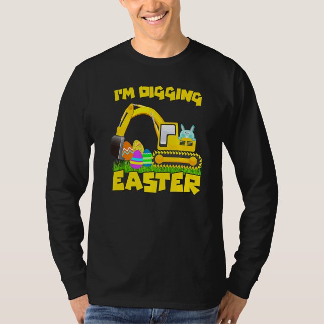 Easter Bunny Eggs Digging Tractor Excavator Kids B T-Shirt (Front)