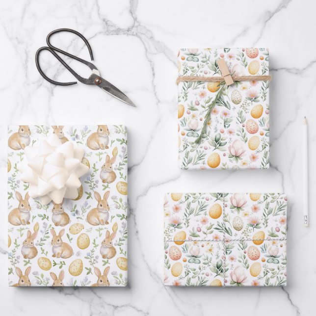 Easter Bunny Eggs Florals  Wrapping Paper Sheet (Front)