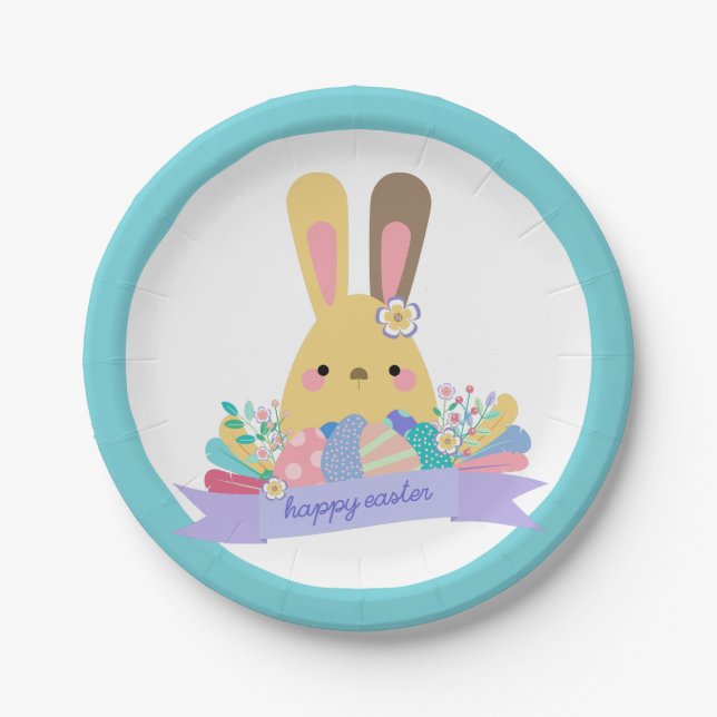Easter Bunny & Eggs Happy Easter Paper Plate (Front)