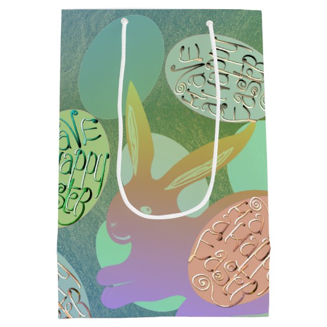 Easter Bunny Eggs on Blue Green  Medium Gift Bag (Back)