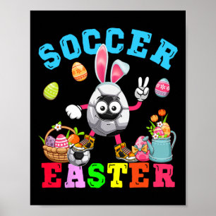 Easter Bunny Eggs Playing Soccer Costume Player  Poster