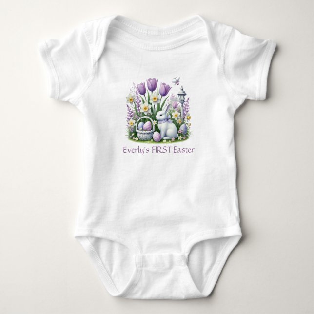 Easter Bunny Eggs Tulips Daffodils Baby Bodysuit (Front)