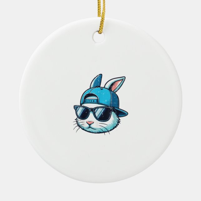Easter Bunny Face Baseball Cap Sunglasses Rabbit B Ceramic Tree Decoration (Front)