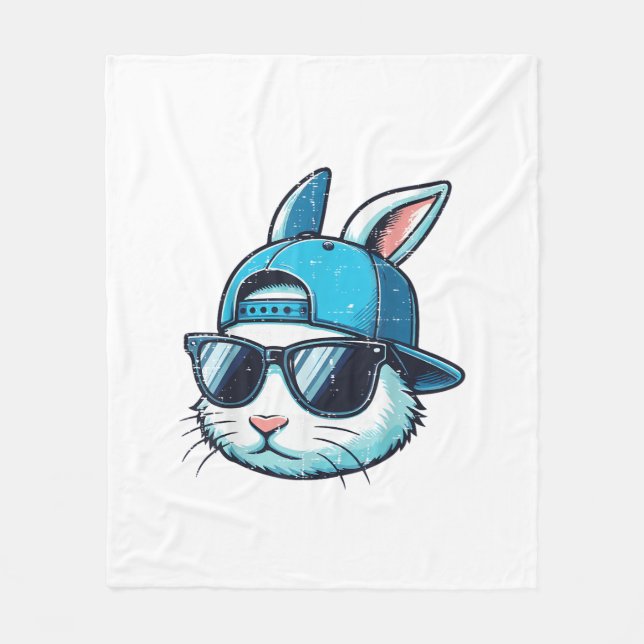Easter Bunny Face Baseball Cap Sunglasses Rabbit B Fleece Blanket (Front)