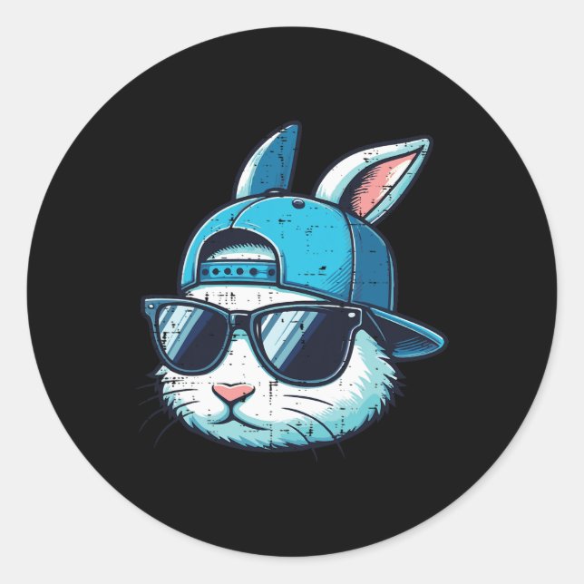 Easter Bunny Face Baseball Cap Sungles Rabbit Boys Classic Round Sticker (Front)