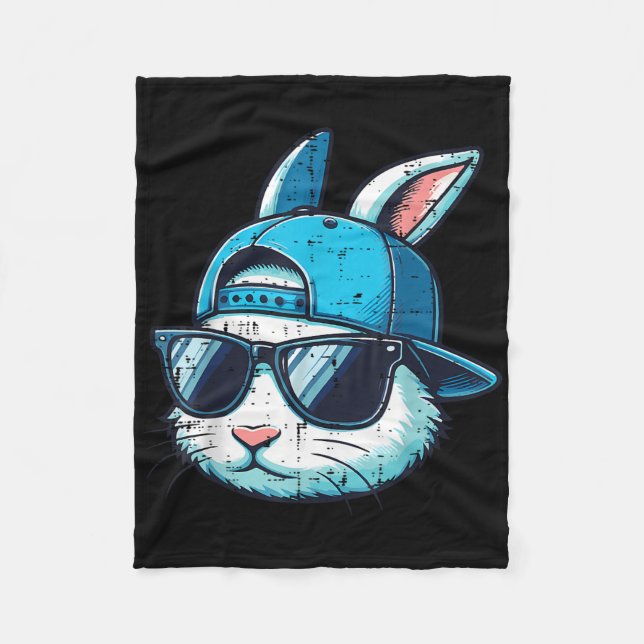Easter Bunny Face Bysebyll Cap Sungles Rabbit Boys Fleece Blanket (Front)
