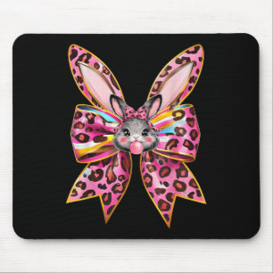Easter Bunny Face Leopard Coquette Bow Easter Day Mouse Pad