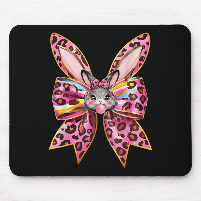 Easter Bunny Face Leopard Coquette Bow Easter Day  Mouse Pad (Front)