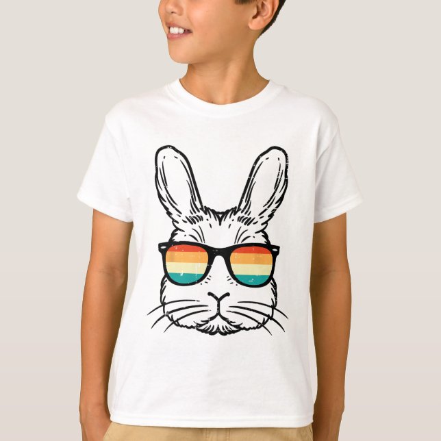 Easter Bunny Face Sungles Retro Rabbit Men Boy Kid T-Shirt (Front)