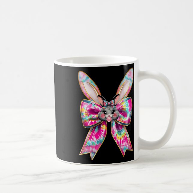 Easter Bunny Face Tie Dye Coquette Bow Easter Day  Coffee Mug (Right)