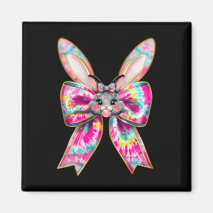 Easter Bunny Face Tie Dye Coquette Bow Easter Day Magnet