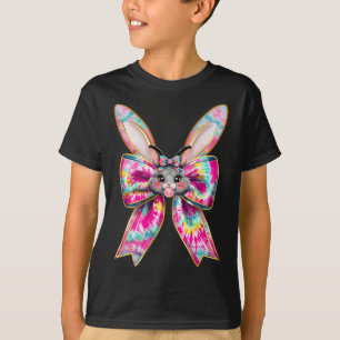 Easter Bunny Face Tie Dye Coquette Bow Easter Day T-Shirt